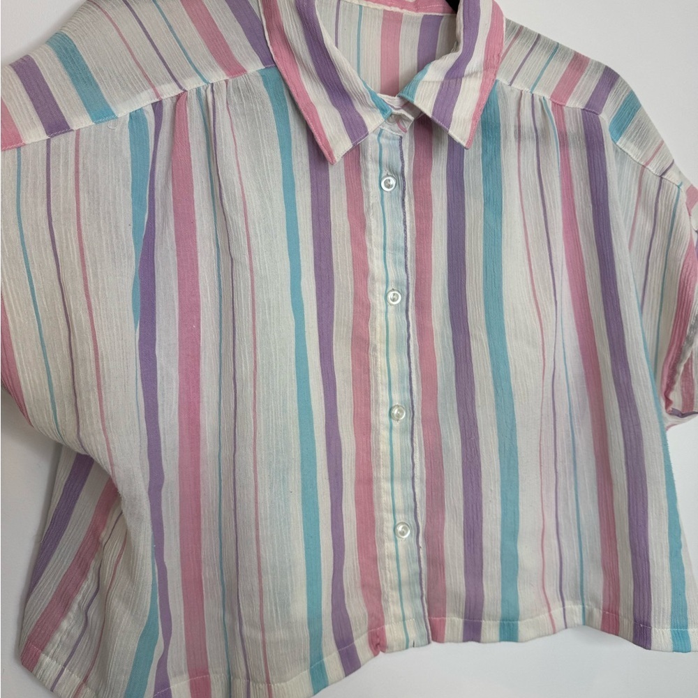 Vintage Striped pastel cropped rework Women's blouse - Picture 2 of 5